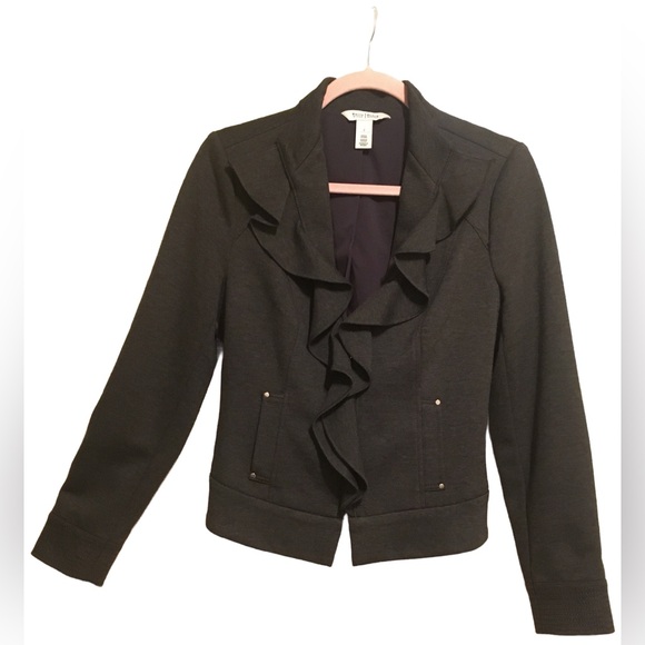 White House Black Market Jackets & Blazers - WHBM Fabulous Gray Jacket Zipper Front Ruffle Neck 2